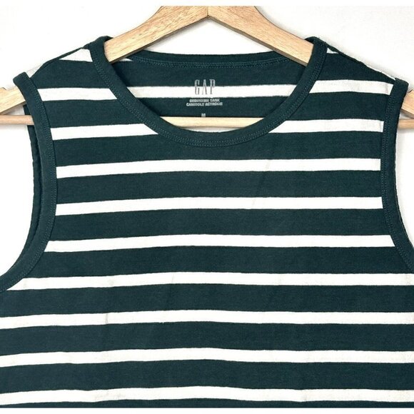 GAP Sleeveless Tank Top Women Size Medium Green White Stripe - Picture 3 of 8